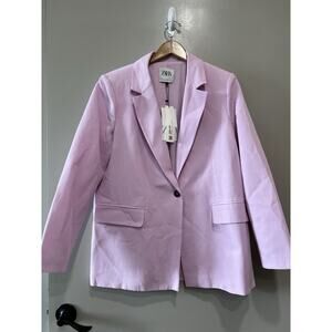 NWT Blazer Zara Jacket Pink Purple Longline Straight preppy, romantic Size-L